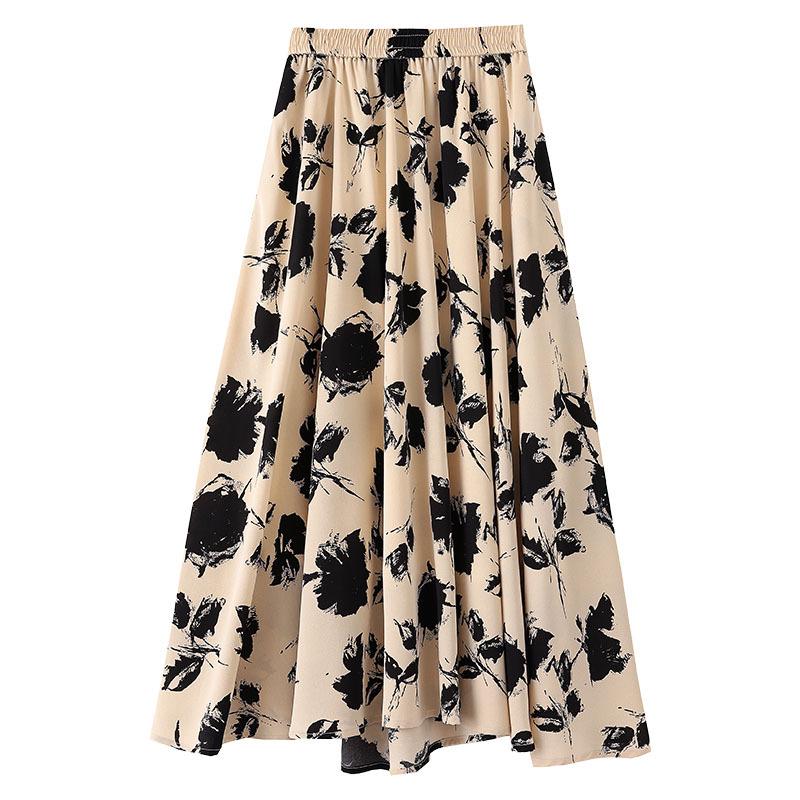 Damen Chiffon Blumen A-Linien Rock - Stilvoller Sommer Elastischer Bund Überwurf