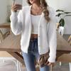 Women Faux Mink Fur V Neck Long Sleeve Knit Button Cardigan Sweater