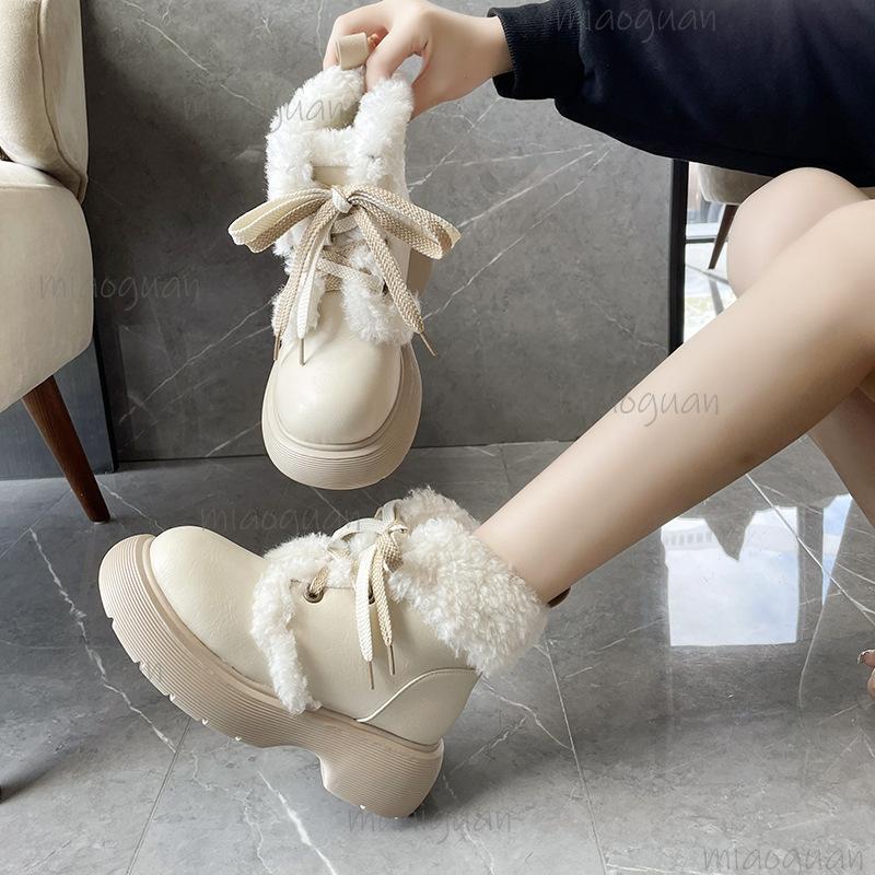 Women 2026 Autumn Winter New Platform Shoes Height Increasing Plush Warm White Snow Boots Versatile Ankle Boots Botas Mujer