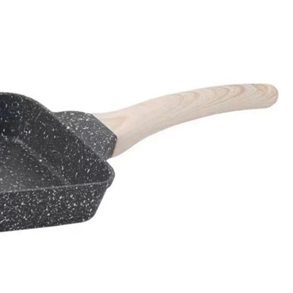 Frying Pan Aluminium Fast Conduction 3 Layers Thickened Wooden Handle Cooking Skillet for Family