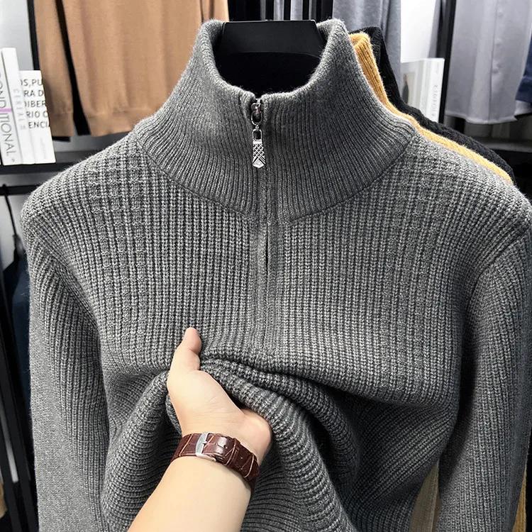 

Мужской свитер однотонный осенне-зимний мужской пуловер с молнией на шее средней высоты теплый толстый свитер мужской трендовый свитер мужские майки L