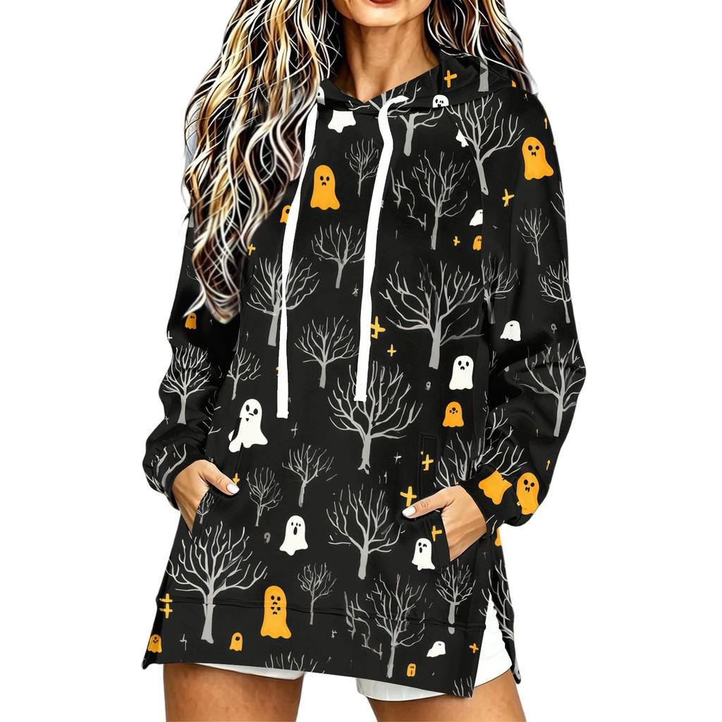 Women's Casual Long Sleeve Halloween Print Hoodie Pullover Top for Fall Festive Wear