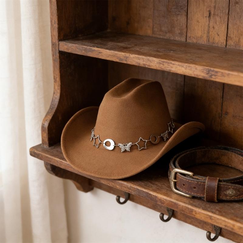 Fashion Star Butterfly Chain Cowboy Cap For Women Men Western Hat Fashion Accessory for Music Festival Theme Party