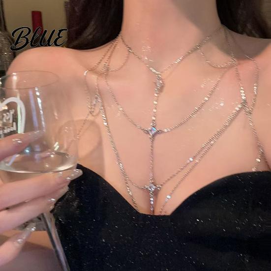 Lightweight Chest Jewelry Cubic Zirconia Chain Necklace Women Sexy Bikini