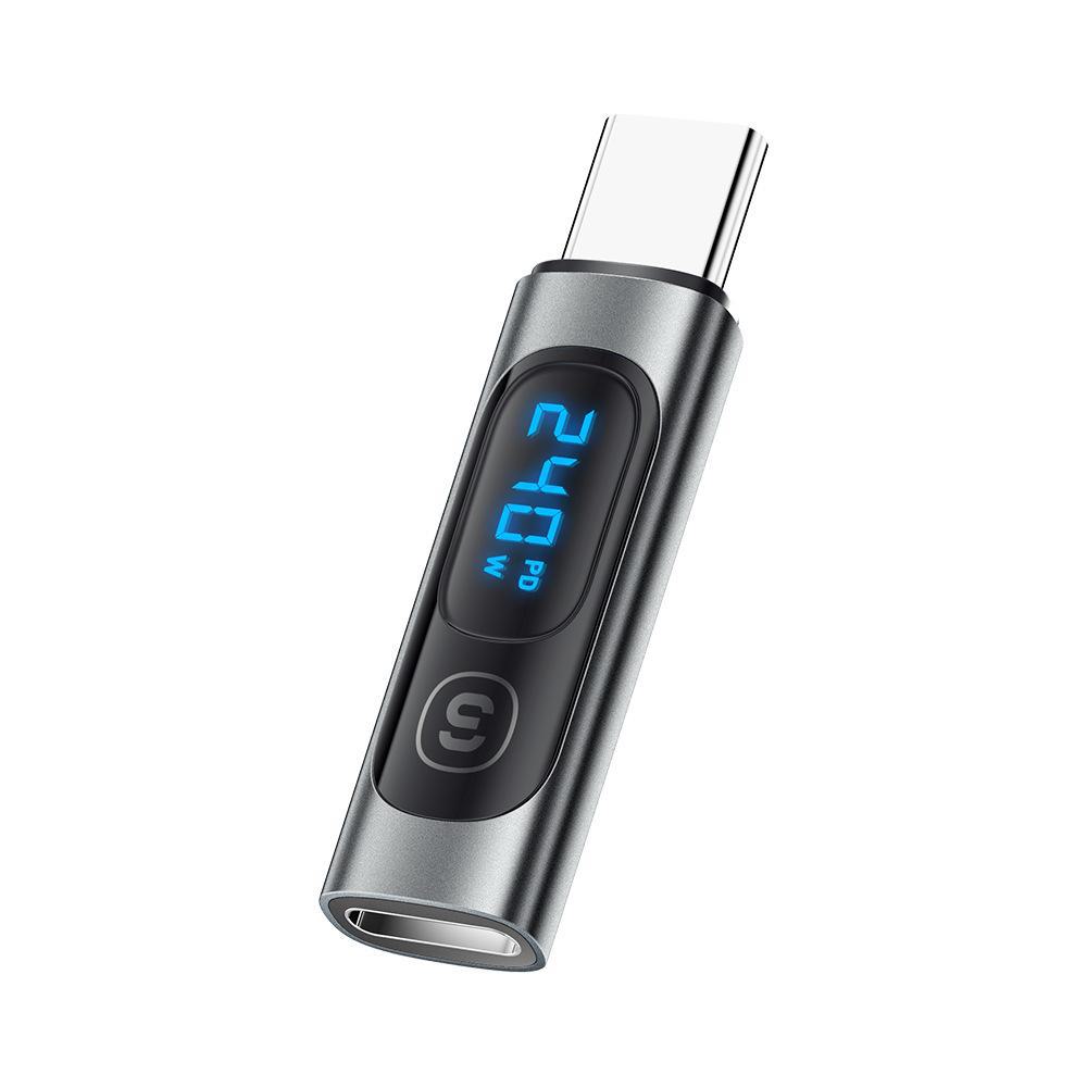 ESSAGER 240W Type-C Male To Female Fast Charging OTG Adapter with Digital Display