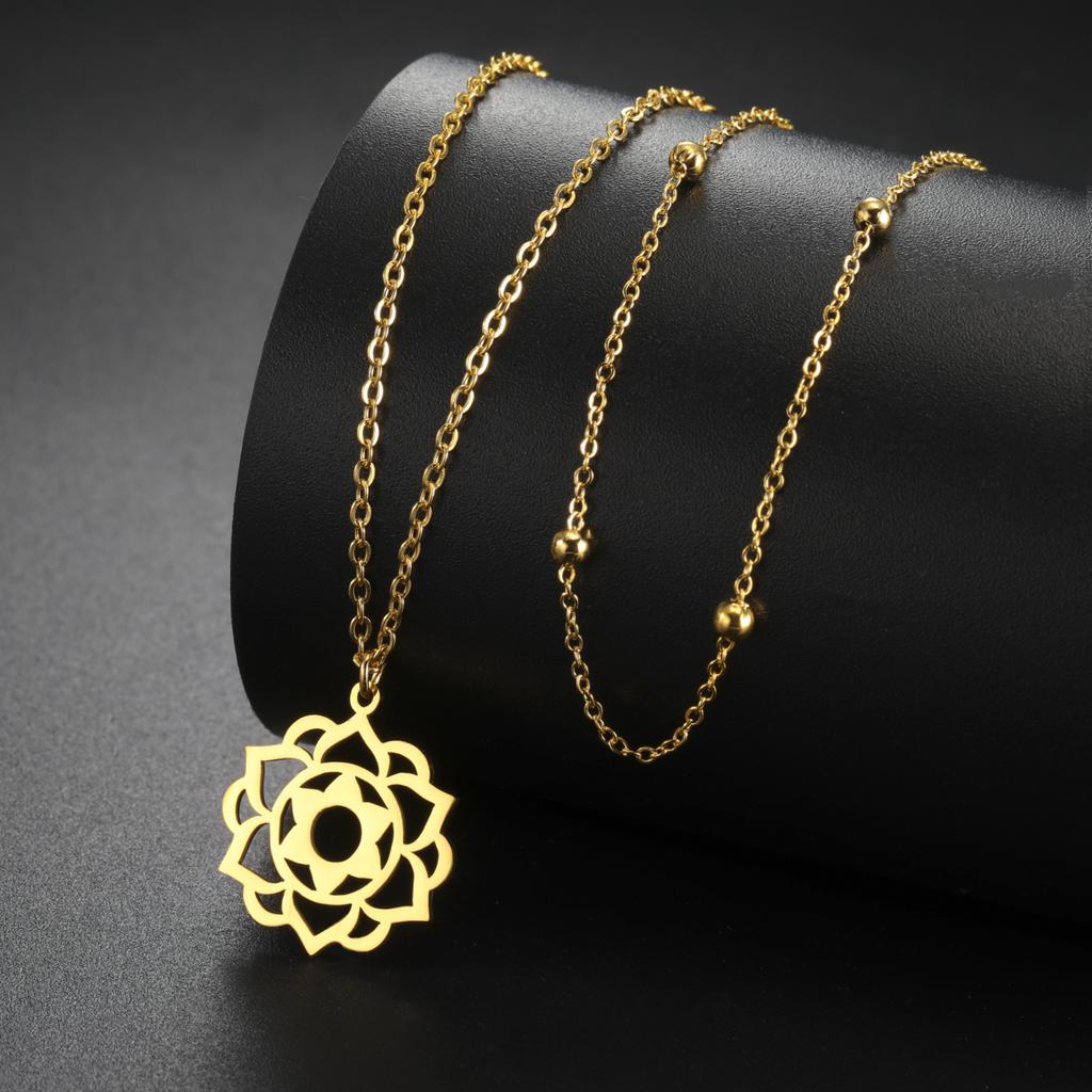 LIKGREAT Yoga Lotus Necklaces Stainless Steel Flower of Life Pendant Women Girls Mandala Healing Buddha Spiritual Chakra Jewelry