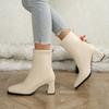 Elegant Square Toe Block Heel Ankle Boots For Women Leather Back Zipper Short Boots Woman Fashion High Heel Boots