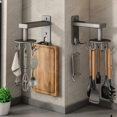 Kitchen Rotary Hook Wall Mounted Spatula and Spoon Rack, Non Punching Kitchen Utensil Storage Rack, Hanging Rod, Non Nail Storage Rack