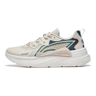 Li Ning Qing You Stoff Synthetikleder Rutschfest Abriebfest Low-Top Sportliche Freizeitschuhe Herren Sneaker Grau Grün AGLT057-4