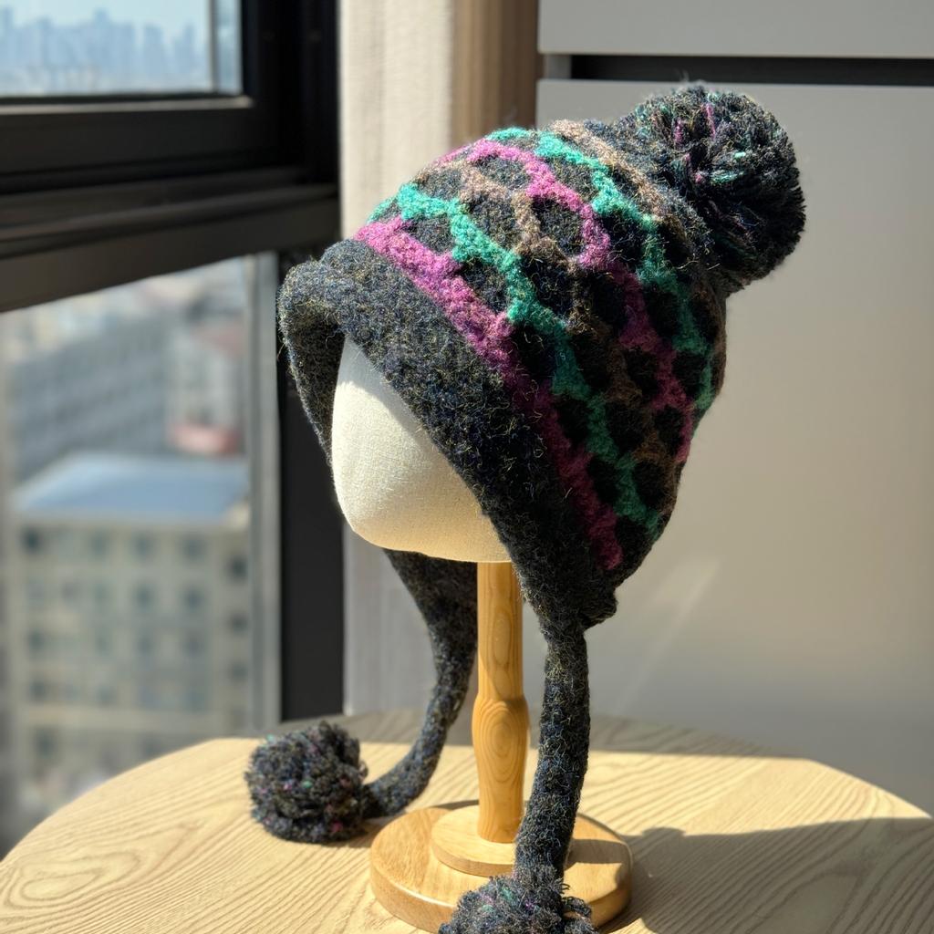 Knitted Hat for Women All Match Warm and Cold Proof Ear Protection Pullover Hat in Autumn and Winter Big Head Circumference Small Face