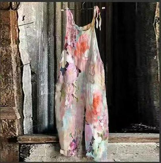 2025 Summer Retro Print Wide-Leg Women's Jumpsuit