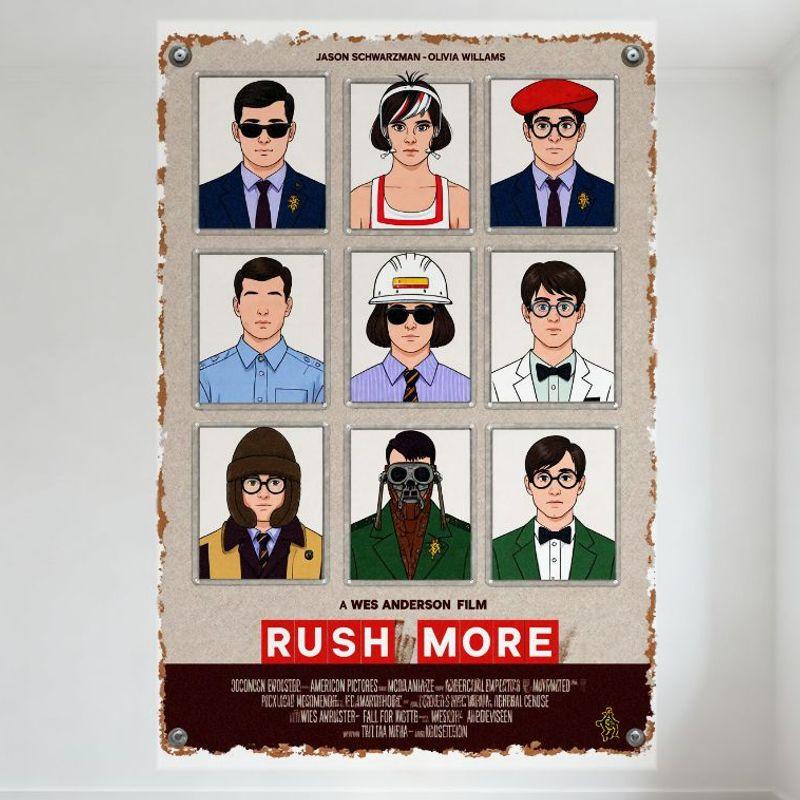 

Wes Anderson Rushmore Movie Poster Grid Characters Tin Sign Vintage Metal Plaque for Home Decor, Man Cave, Bar, Cafe, Club 20x30cm（7.8x11.8inch）