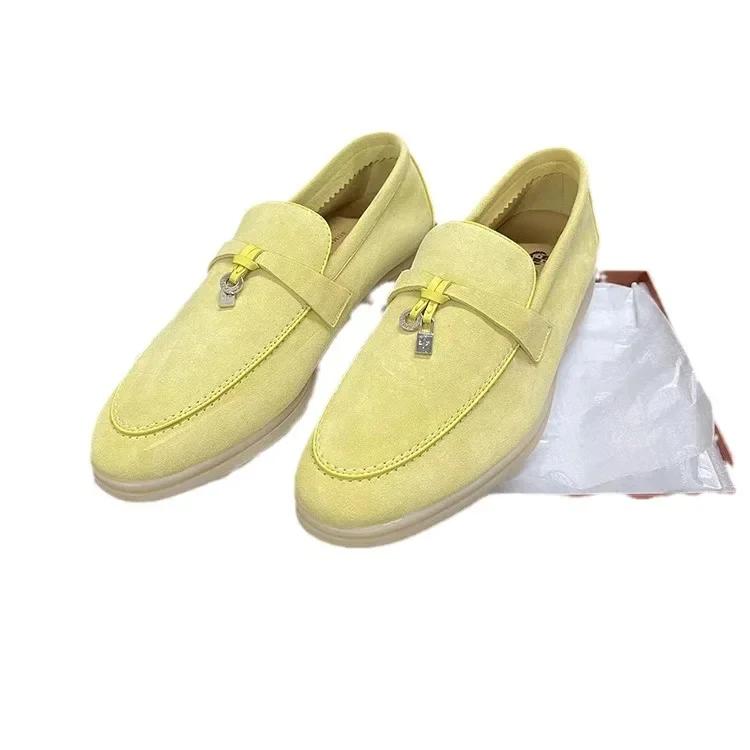 2025Dingpeng Women's Casual Slippers British Style One Step Lazy Shoes Flat Bottom Fleece Embellished Pendants Leisure Shoes