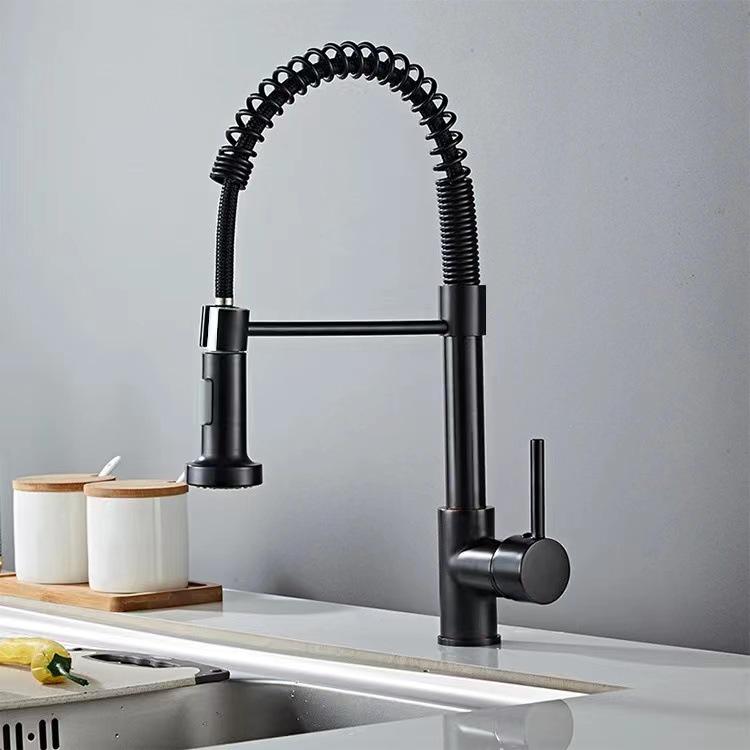 Black Rotatable Dual-Speed Kitchen Faucet with Spring Design for Hot and Cold Water