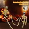 Poseable Full Body Human Skeleton Decors Haunting Halloween Party Skeleton with LED Green Lights for Scary Atmosphere