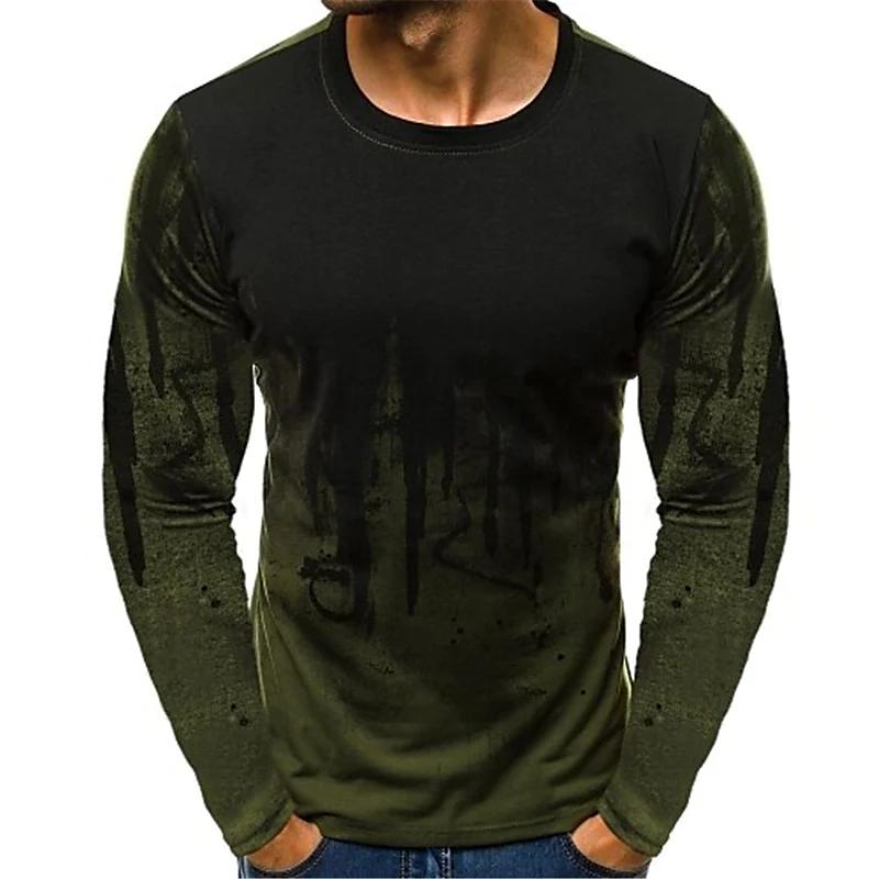 Camiseta de Algodón para Hombre Camiseta Gráfica Bloque de Color Cuello Redondo Estampado 3D Diario Manga Larga Estampado Ropa Vintage Casual Top Ropa de Hombre