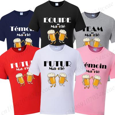 EVG Team Future Groom Man Tops Fashion Beer Wedding Party Tee French Single Farewell Bachelor Party Tshirt Team Married T-shirt