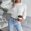 Autumn and Winter Crew Neck Pullover Women Short Sweater Slim Fit Fashion Twist Bottoming Knitted Top Solid Color Long Sleeve Casual Simple Clothing