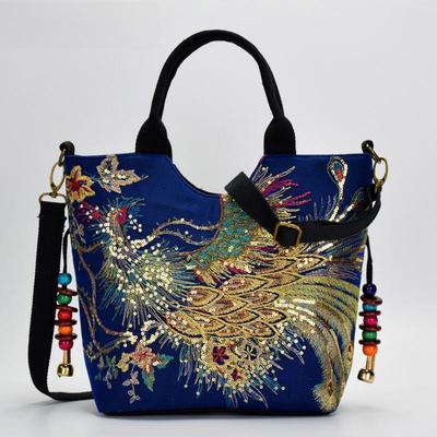 Retro Canvas Embroidered Shoulder Bag with Ethnic Design