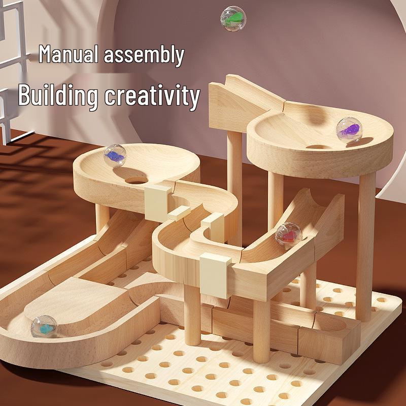 Kids' Educational Wooden Marble Run Toy: Assemble Track for Intelligence Development