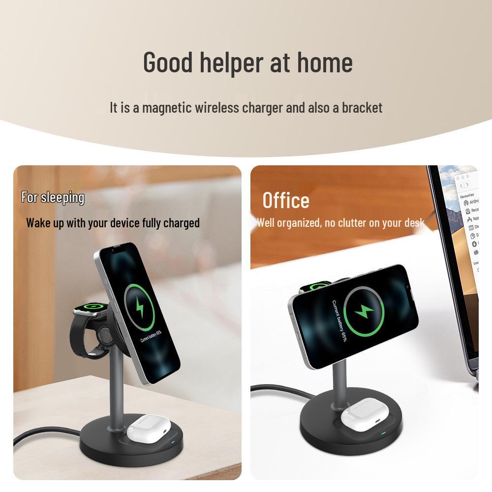 15W 3-in-1 Magnetic Wireless Charger Stand – Bestselling Desktop Charging Stand 2025