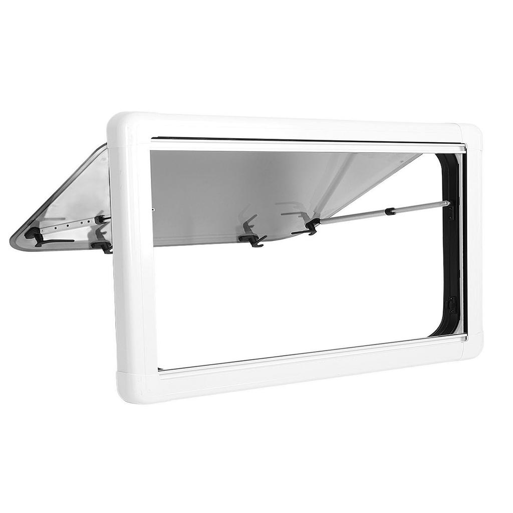 RV Push Out Window L1000 H500mm with Sunshade Curtain 75° Opening Angle Acrylic Glass Anti UV Alumin