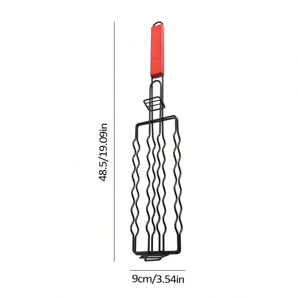 1pc BBQ Rack Removable Hot Dog Accessories Portable Outdoor With Wooden Handle Sausage Grill Cage Grill Basket