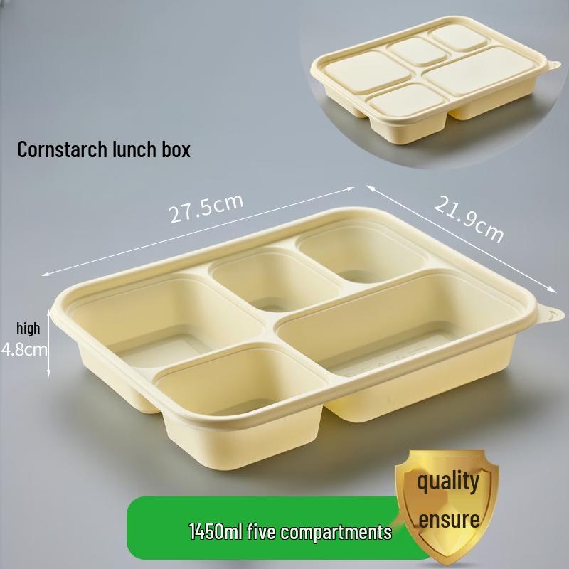 Corn Starch-Based 5-Compartment Disposable Meal Prep Containers with Lids (50 Sets)
