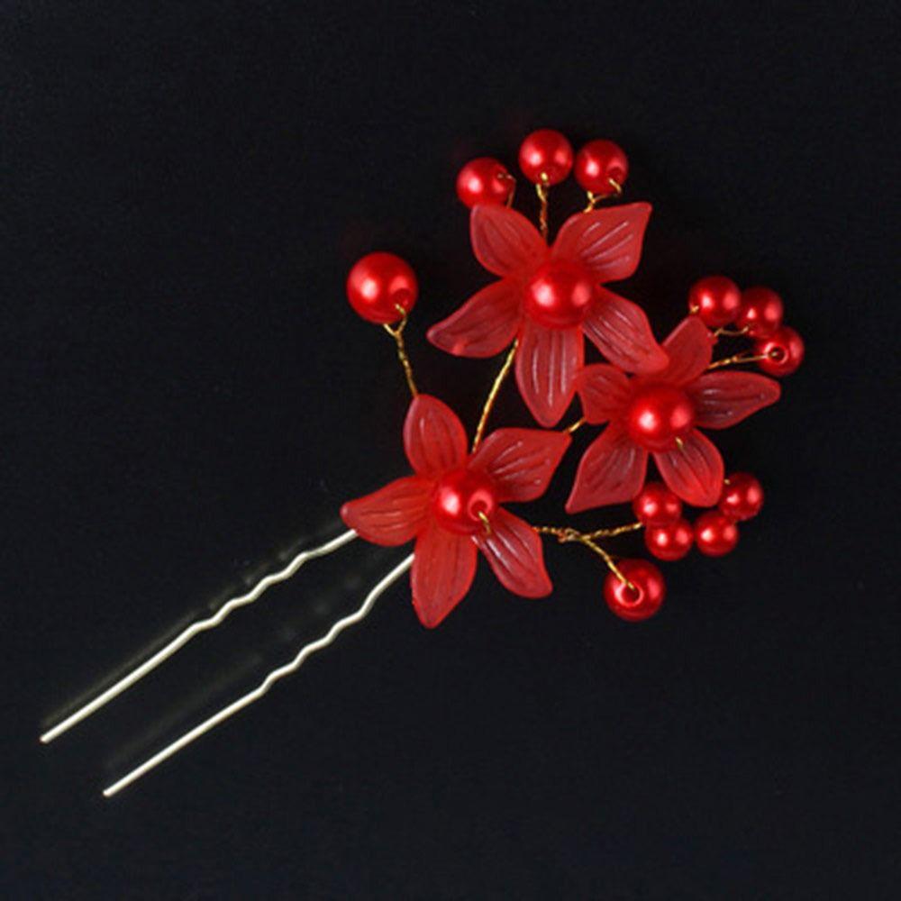5Pcs Fashion Bridal U-shaped Rhinestone Pearl Flower Hairpin Metal Hair Barrette Rhinestone Hair Clip Crystal Flower Hair Fork