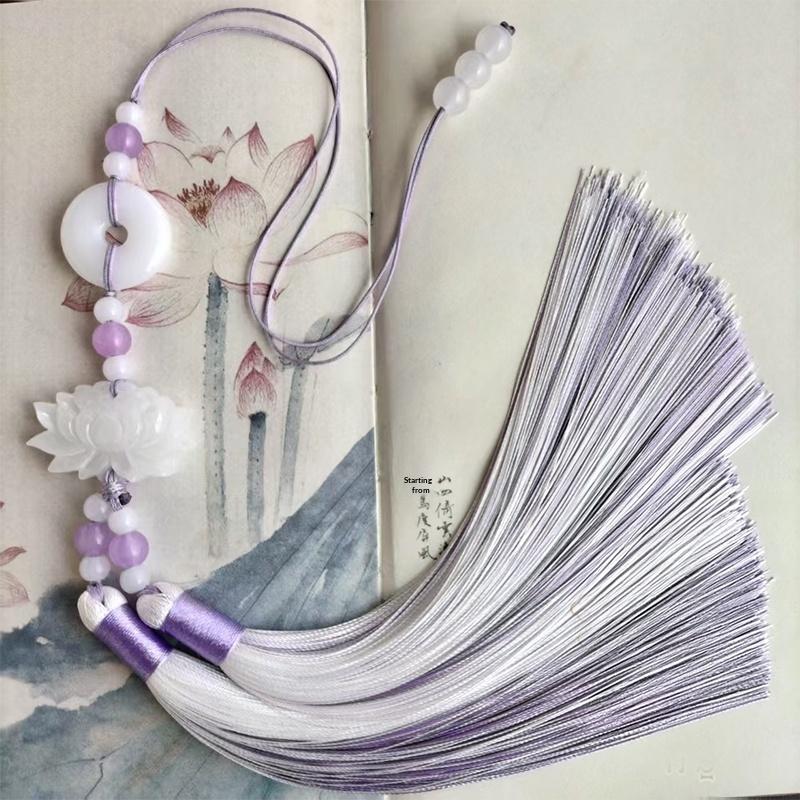 Chinese Style Peace Buckle Lotus Double Color Tassel Fringe Trim Beaded Sewing Accessories For Hanfu Waist Pendant