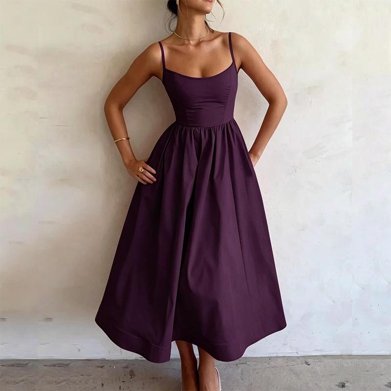 Spring European Style Women Clothing Commuting Sexy Spaghetti Strap Maxi Dress 2XL