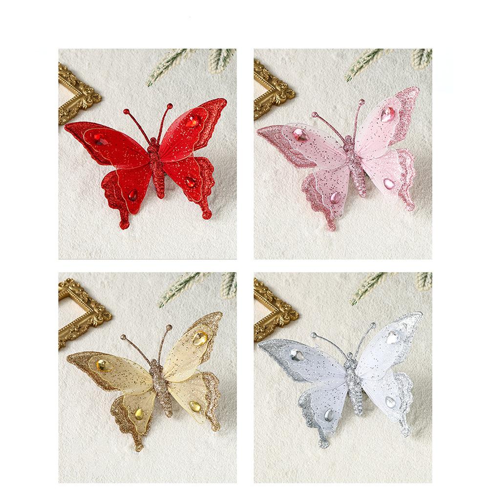 Christmas Tree Decorations Glitter Butterfly Ornaments Using Plastic Simulated Mesh and Clip On Attachment for Easy Placement