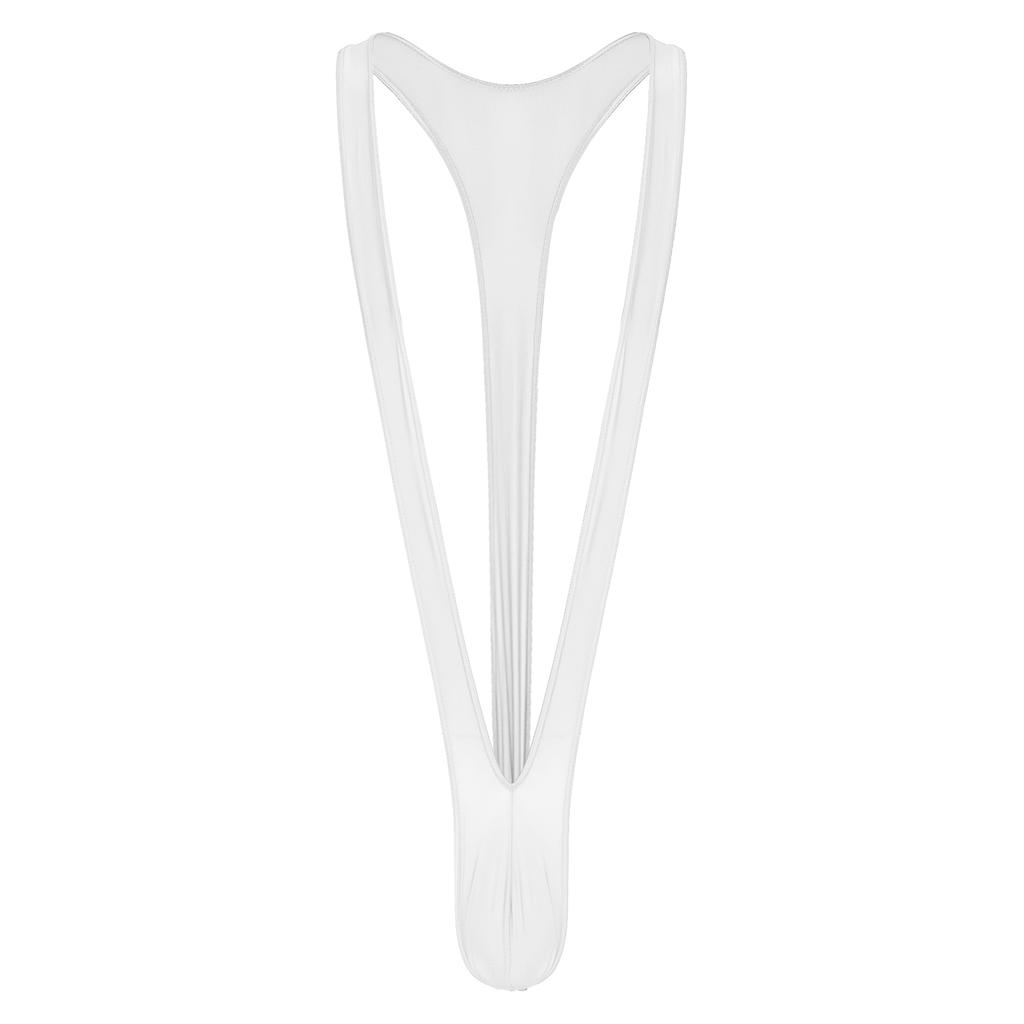 Mens Glossy Mankini Swimsuit V-Shaped Suspender Thong Bulge Pouch Design Stretchy Swimwear for Beach Pool Parties