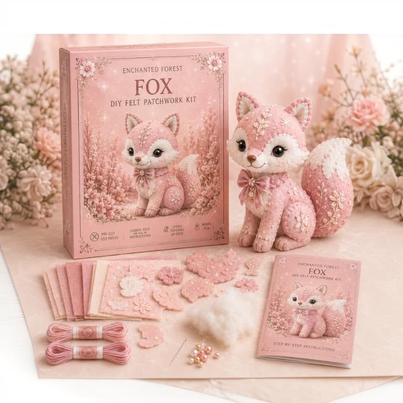 Pink Forest Friends Diy Patchwork Collection, All-Inclusive Sewing Kit To Make Cute Woodland Animals, Household Hobby Decor Gift