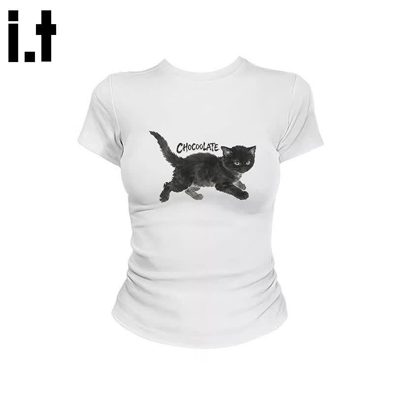 CHOCOOLATEit Cat Print Short Sleeve T-Shirt