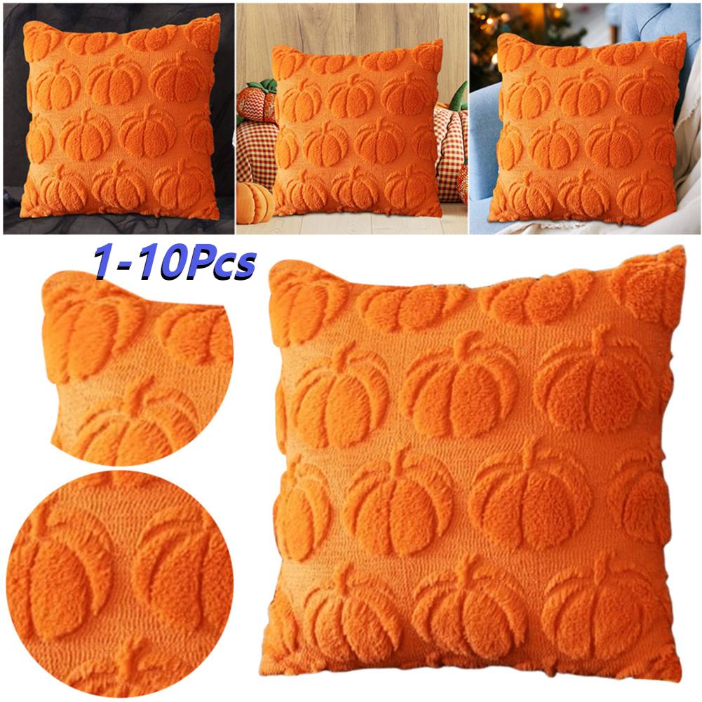 1-10Pcs 45x45CM Pumpkin Fall Decorative Throw Pillow Covers Soft Autumn Plush Accent Couch Cushion Cases for Halloween Decor