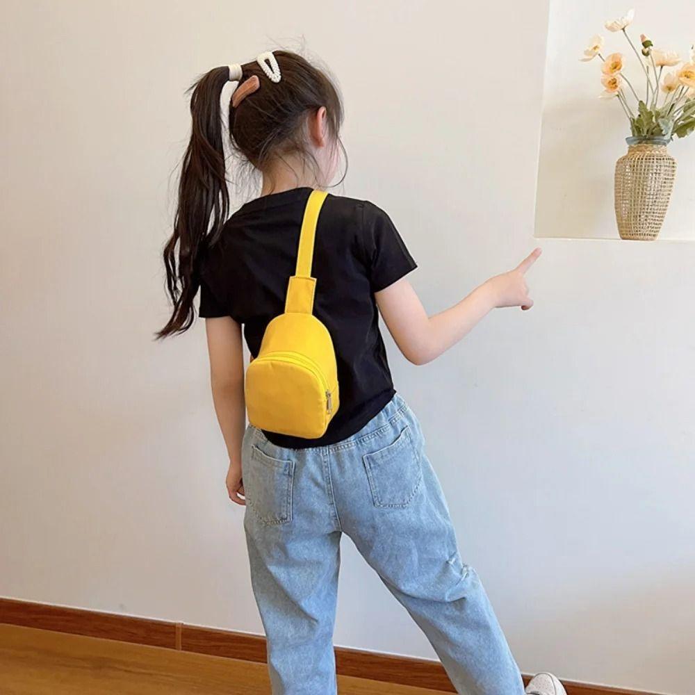 Trendy Solid Color Children's Chest Bag Nylon Casual Crossbody Shoulder Bag Waist Storage Pouch Travel