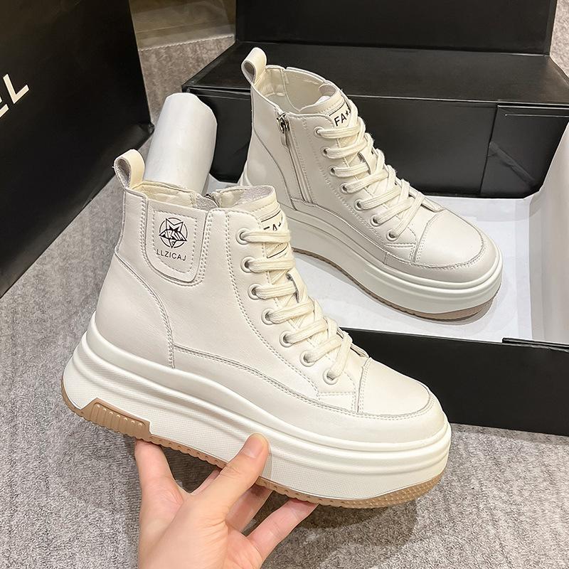 

Высокие белые кеды Осенние туфли на платформе-маффине Женская обувь Универсальная нишевая спортивная обувь Модные повседневные полусапожки 40