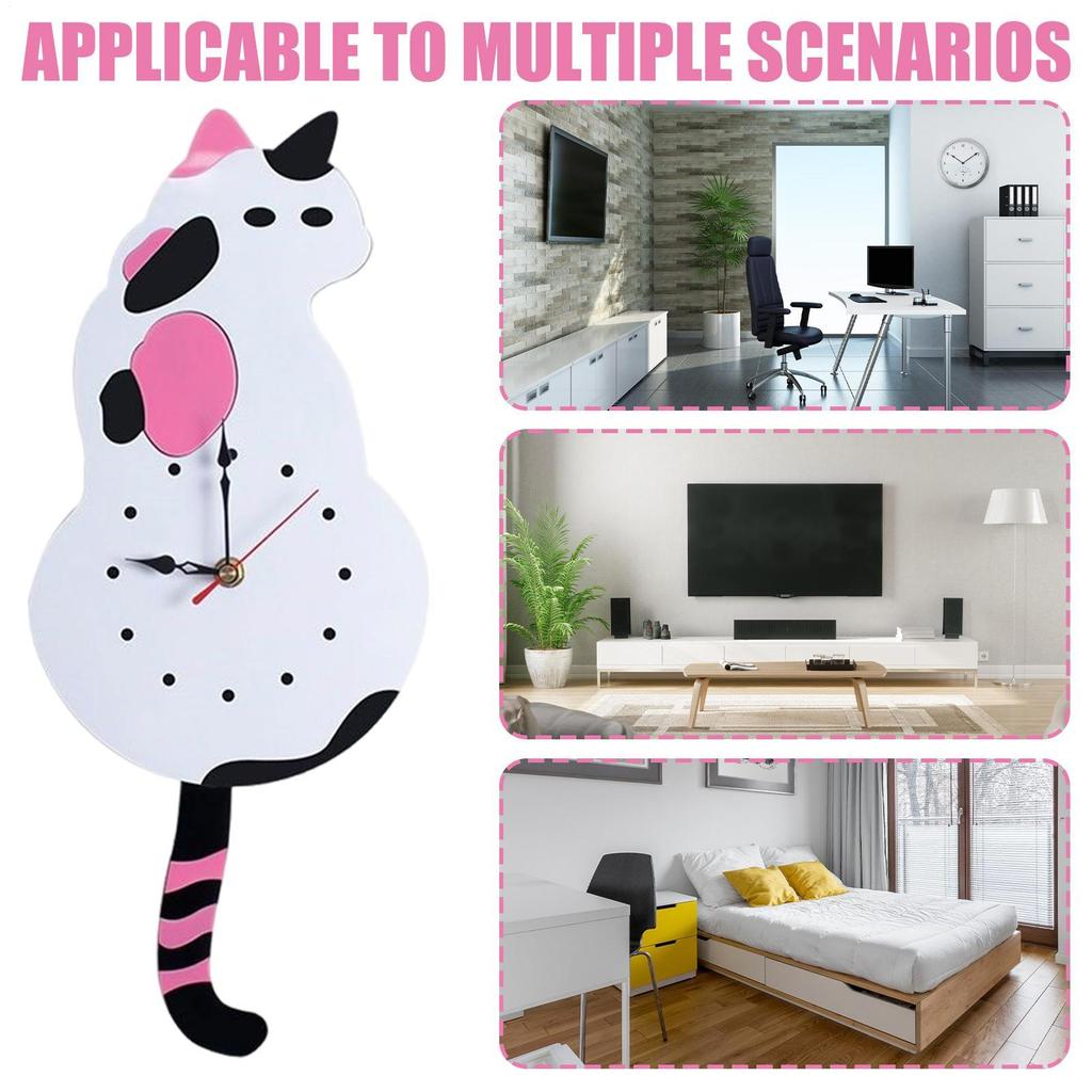 Cat Pend-ulum Wall Clock Cute Cat Clock With Movable Wagging Tail Wall Clock Silent Clock Decoration For Bedroom Living Room