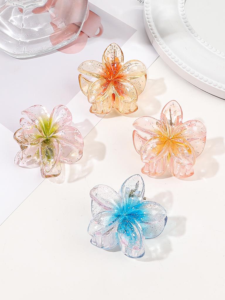 4pcs Small Jelly Color Flower Clip-Premium Feeling Sweet Style Shark Clip-Applicable to Summer Seaside Ladies Hair Clips Hair Ac