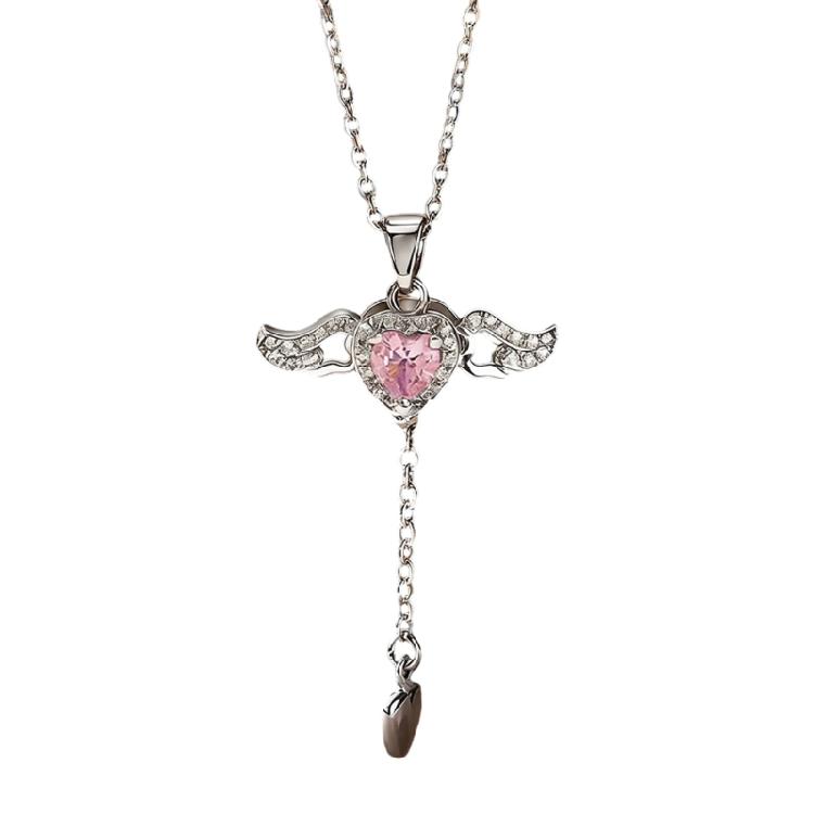 Elegant Heart With Wing Necklace In Shining Zinc Alloy Design Fashion Accessory Gift Perfect For Romance Presents