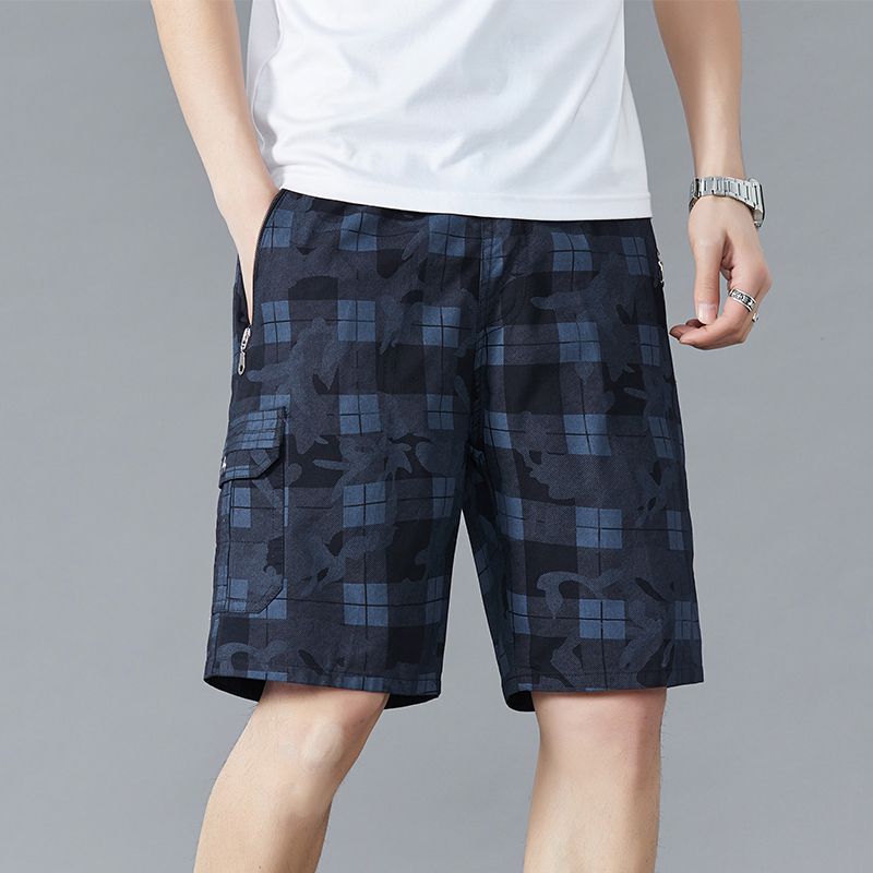 

Men’s Summer Fashion Shorts Loose Casual Mid-length Thin Cotton Short Pants with Pockets 5XL темно-синього кольору