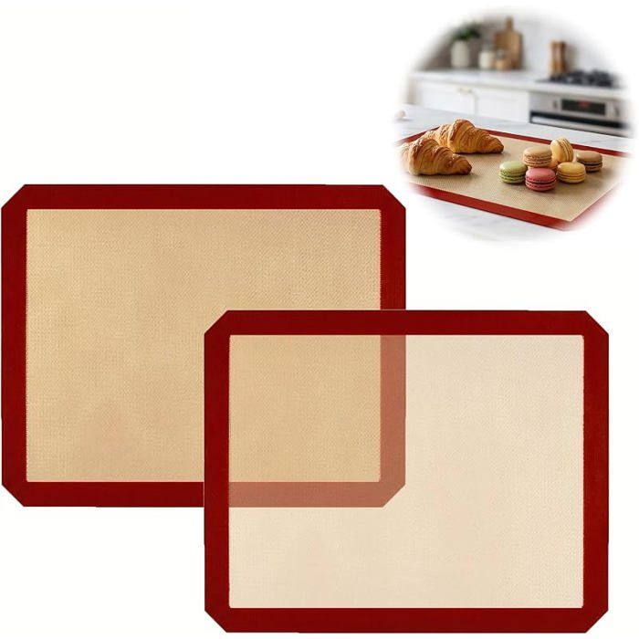 Silikon-Backmatte mit Glasfaser 40x30 cm (Packung mit 2) Wiederverwendbar, Antihaft, Hitzebeständig 250°C, Alternative zu Papier