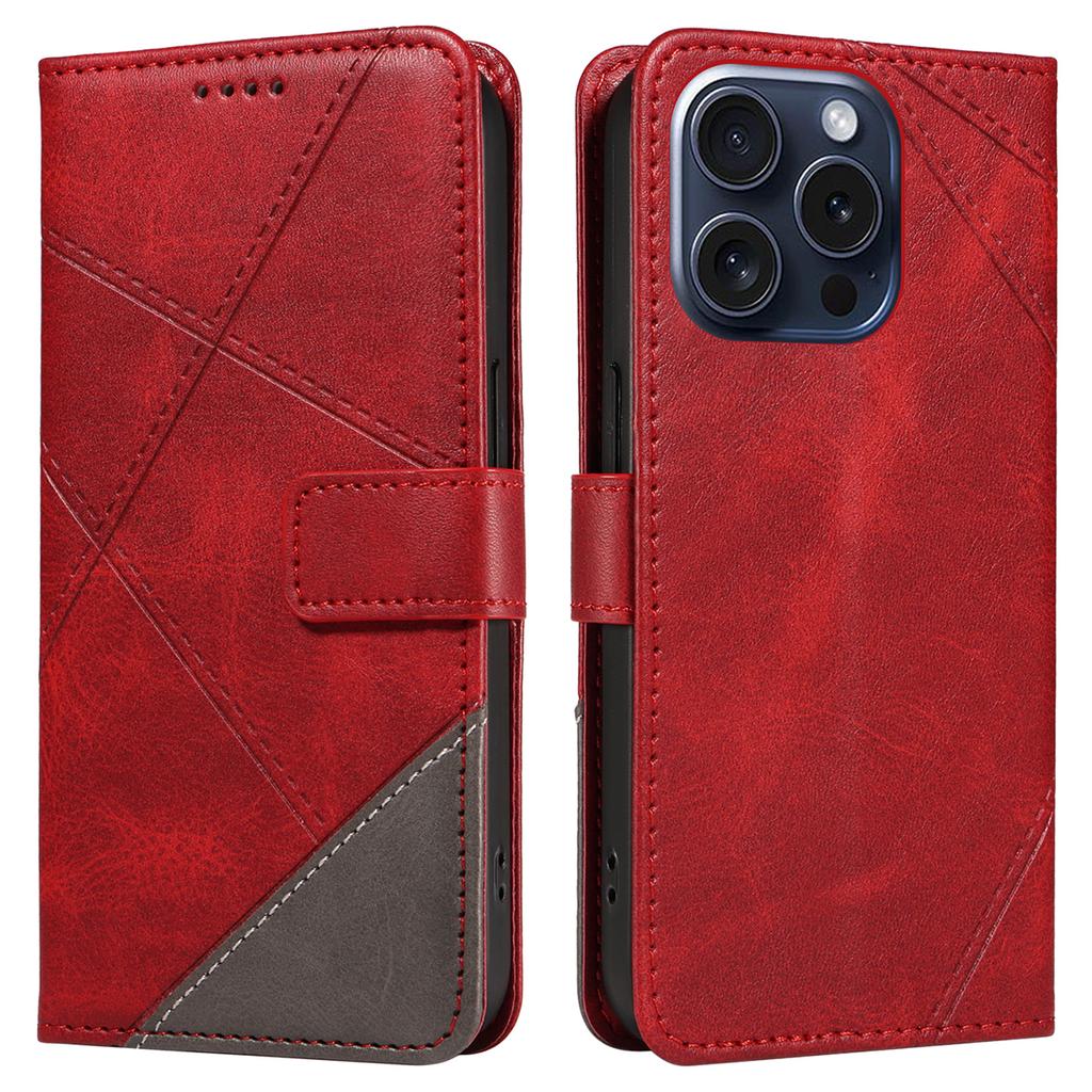 For iPhone 15 Pro Case Shockproof Geometric Lines PU Leather Phone Cover