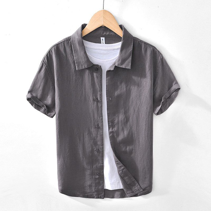 Japanese Retro Cotton and Linen Short-Sleeved Shirt for Men, Casual, Versatile, Breathable Half-Sleeve Linen Shirt, Summer Fresh Style