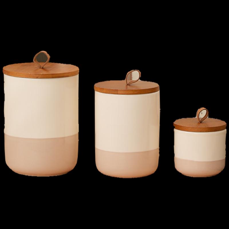 Ceramic Food Storage Jar Set with Handle Lids