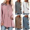 Women Tops Round Neck Long Sleeve Loose Fit Solid Color Tunic Top Casual Shirt with Hip Coverage Length