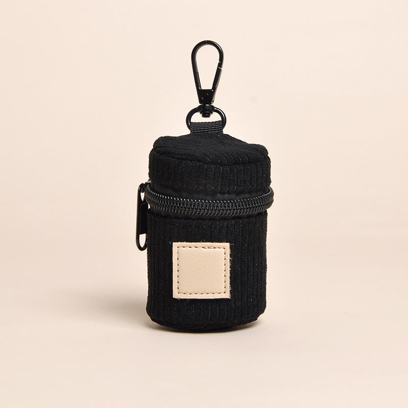 Distributeur de sacs à déjections canines portable d'extérieur Tissu côtelé Fashion Distributeur de sacs à déchets pour animaux de compagnie Distributeur de sacs à déchets pour chien en promenade Avec crochet noir