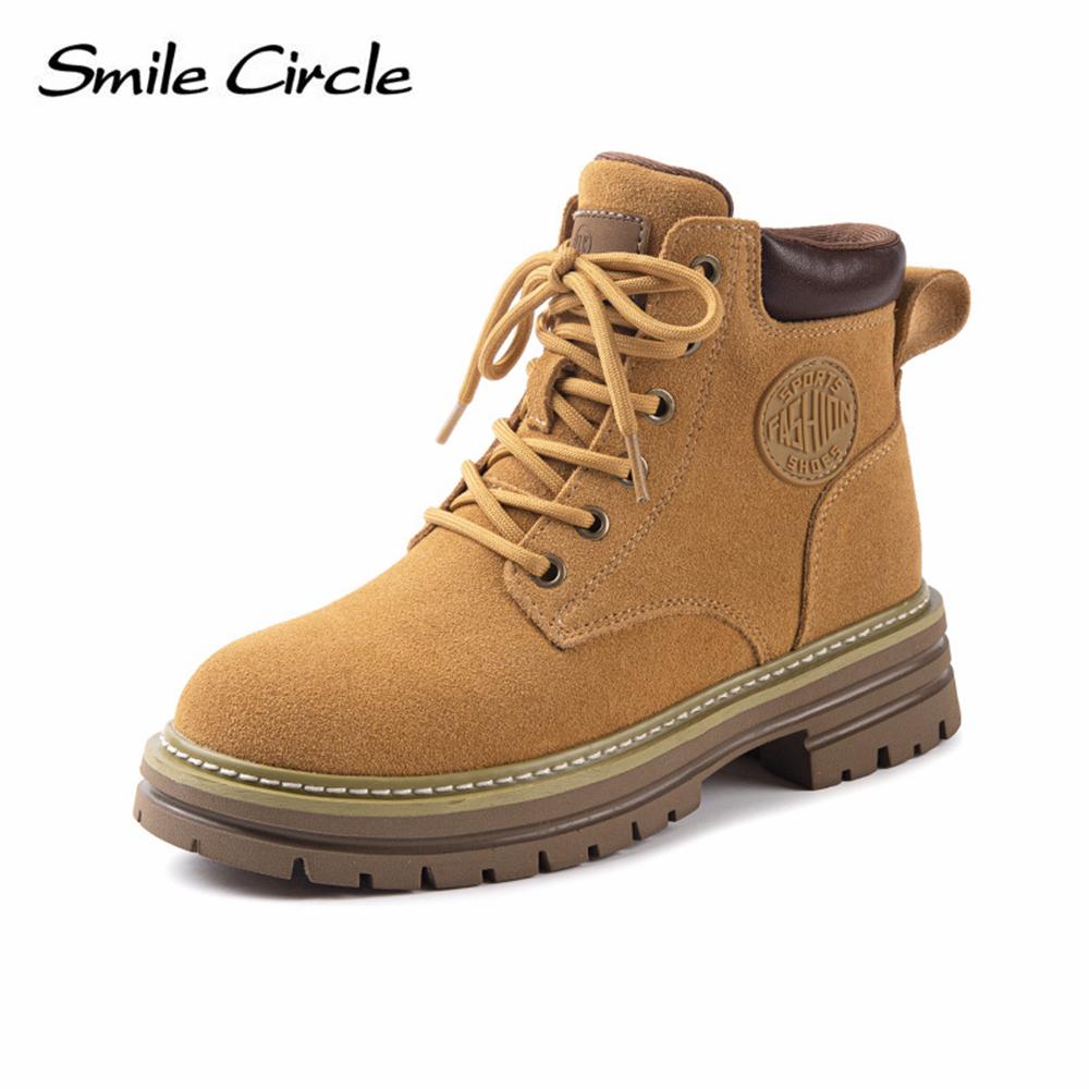 Natural Suede Women Boots Soft Sole Lace-up Thick Boots Fashion Casual Work Boots