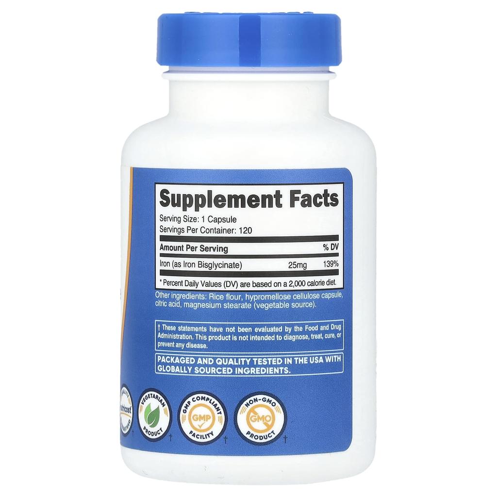 Nutricost Eisen, 25 mg, 120 Kapseln